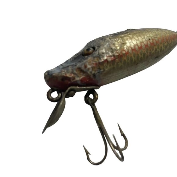 Vintage Wooden Fishing Lure Treble Hooks Realistic Scale Belly Crankbait Lip u - Picture 2 of 6